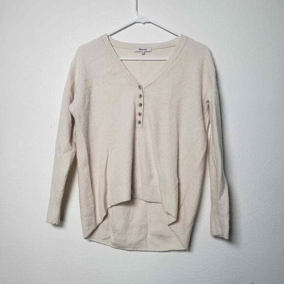 Madewell Asherton Waffle Henley Wool Blend Oversized Sweater Antique Cream XS - Picture 5 of 10